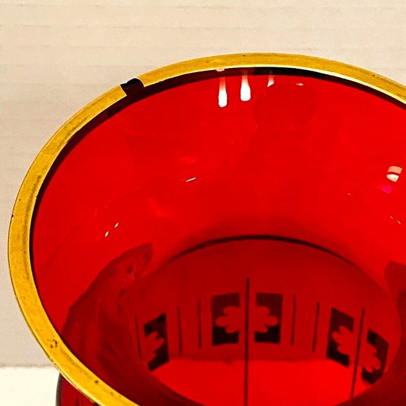 Vintage Glass Flower Vase Bright Red Cranberry and Gold  *READ* - Picture 4 of 5